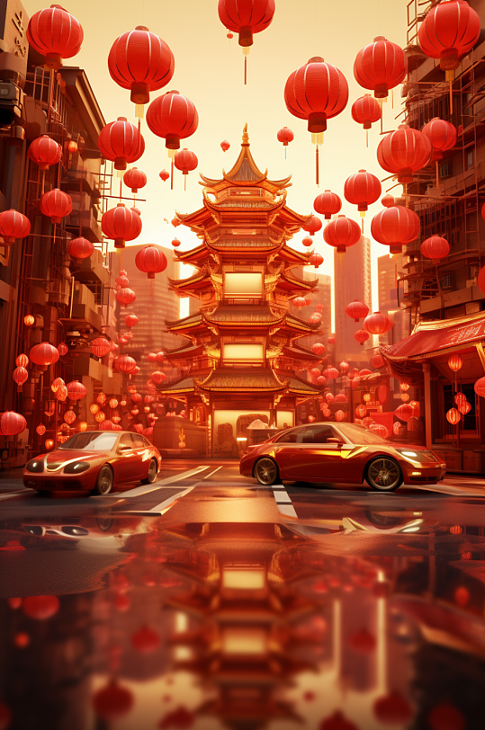 AI数字艺术c4d科技城市春节电商促销图片-众图网