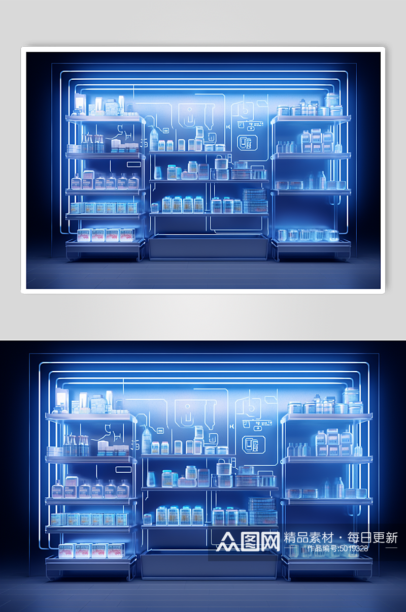 AI数字艺术3D现代科技风展示柜场景模型素材