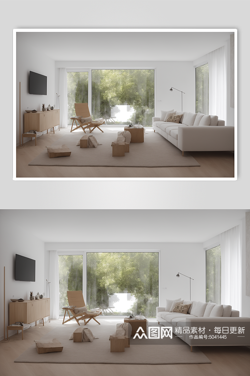 AI数字艺术家装客厅装修清新设计图摄影图素材