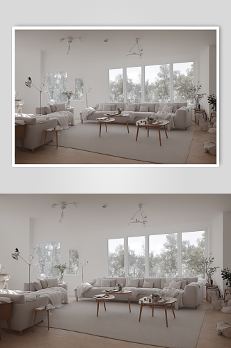 AI数字艺术家装客厅装修小众设计图摄影图