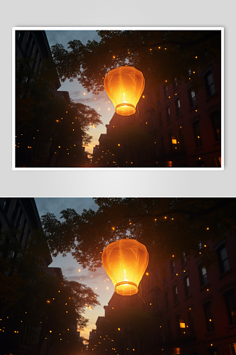 AI数字艺术放孔明灯祈福许愿氛围摄影图