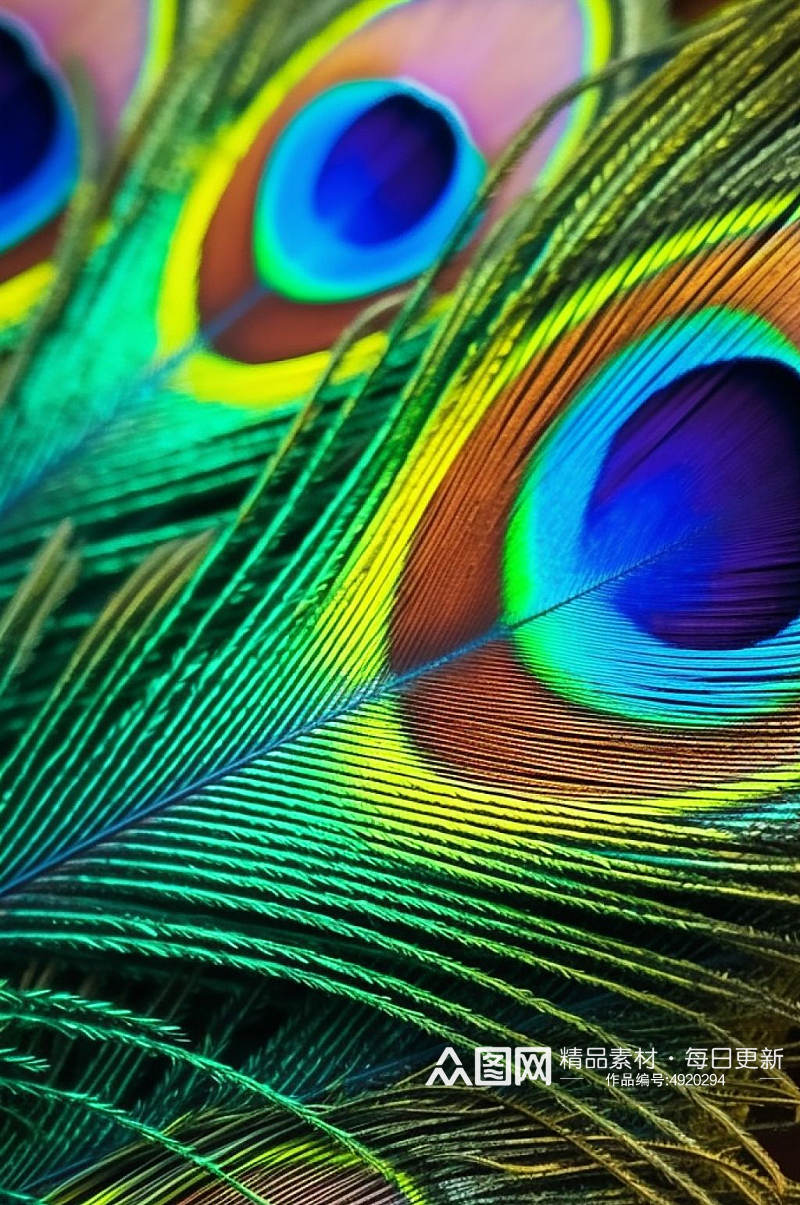 AI数字艺术手绘孔雀羽毛纹理图片素材