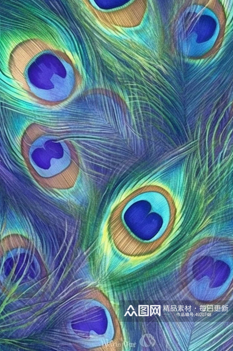 AI数字艺术高清孔雀羽毛纹理图片素材