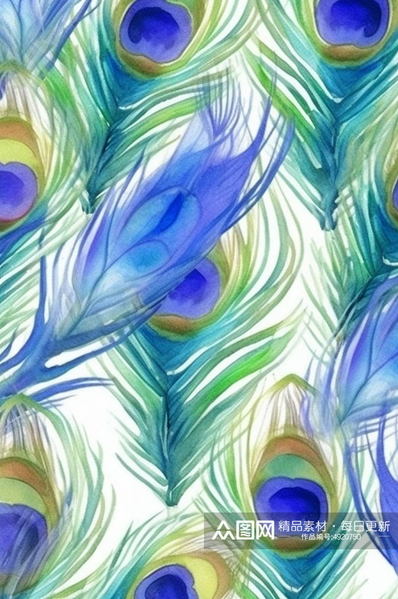 AI数字艺术高清孔雀羽毛纹理图片素材