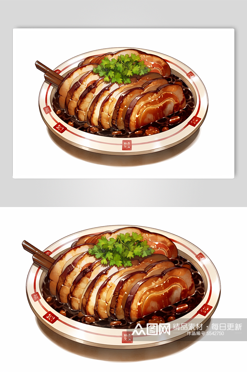AI数字艺术手绘特色美食扣肉餐饮插画素材