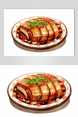 AI数字艺术手绘特色美食扣肉餐饮插画