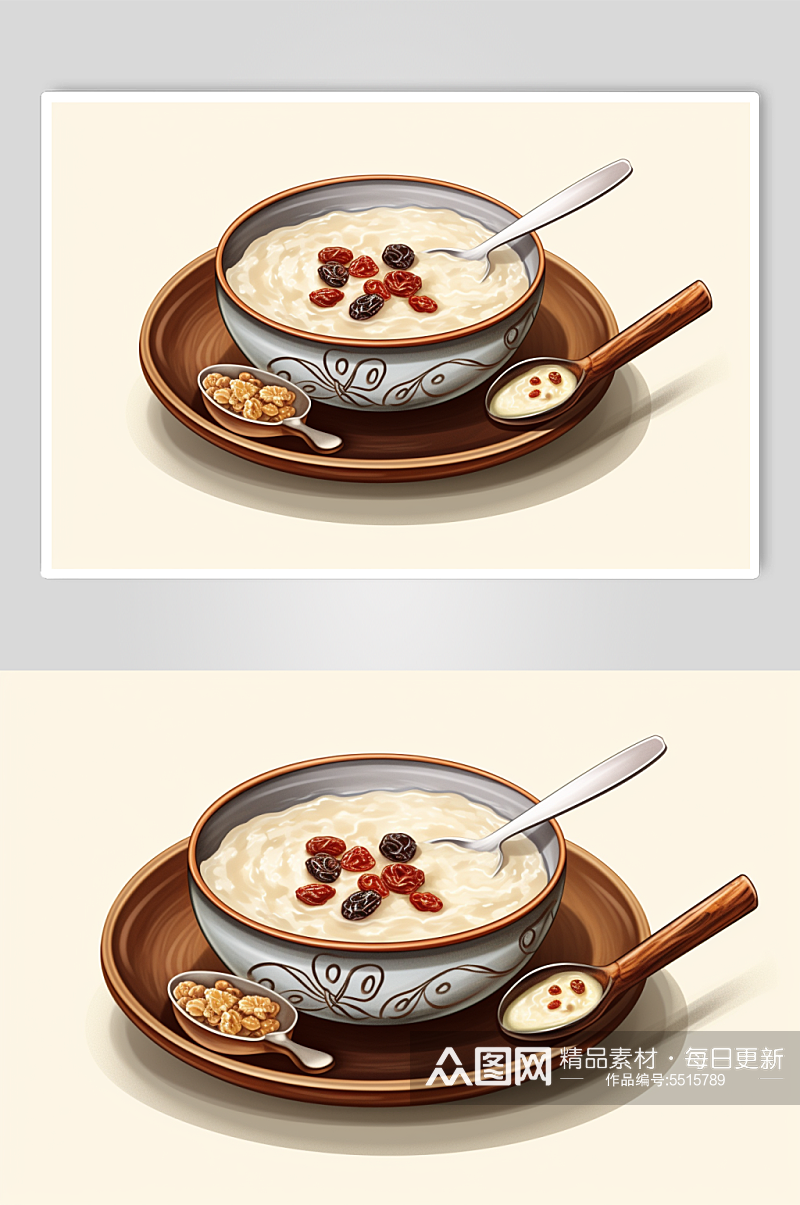 AI数字艺术传统节日腊八粥手绘美食插画素材