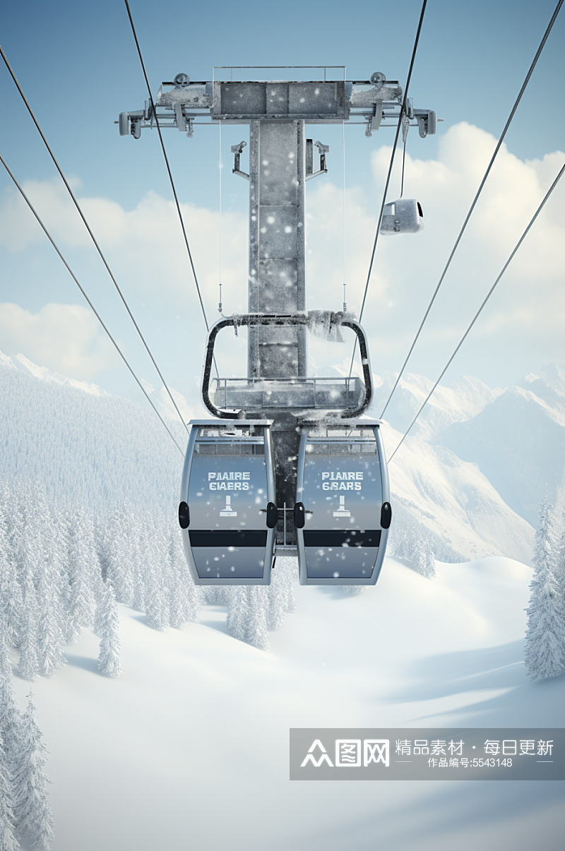 AI数字艺术山滑雪缆车场景元素模型素材