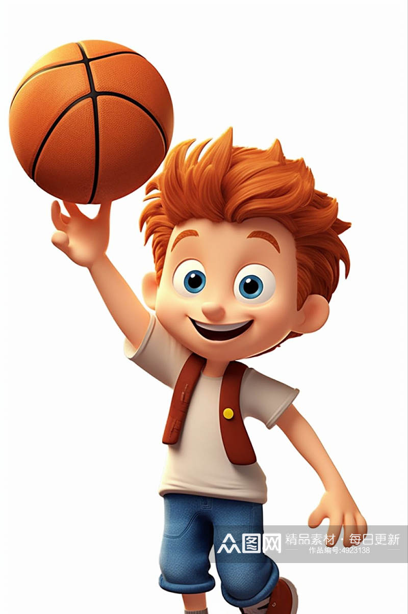 AI数字艺术卡通儿童打篮球人物模型素材