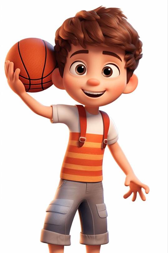 AI数字艺术卡通儿童打篮球人物模型-众图网
