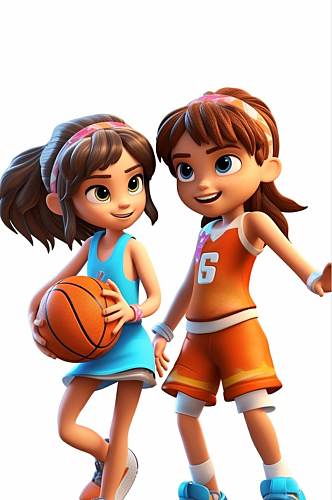 AI数字艺术卡通儿童打篮球人物模型