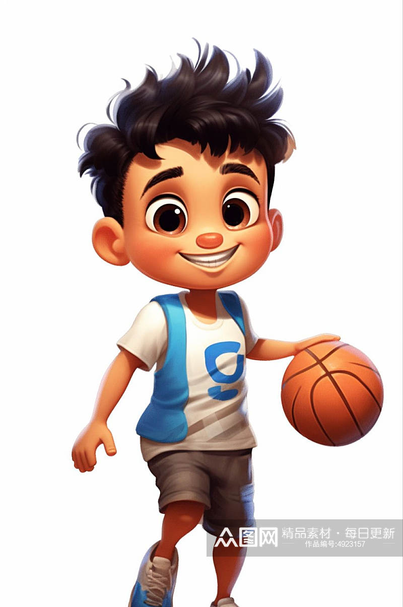 AI数字艺术创意儿童打篮球人物模型素材