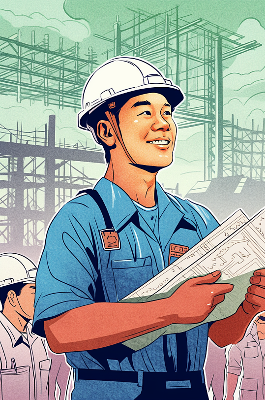 AI数字艺术劳动节建筑工人插画-众图网