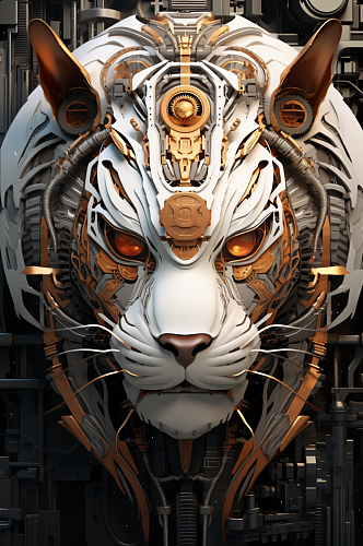 AI数字艺术十二生肖机械老虎动物图片