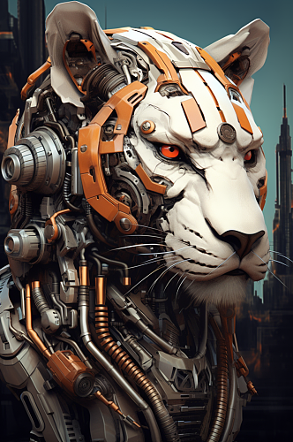 AI数字艺术十二生肖机械老虎动物图片