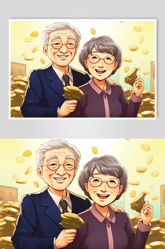 AI数字艺术卡通老年人金融插画