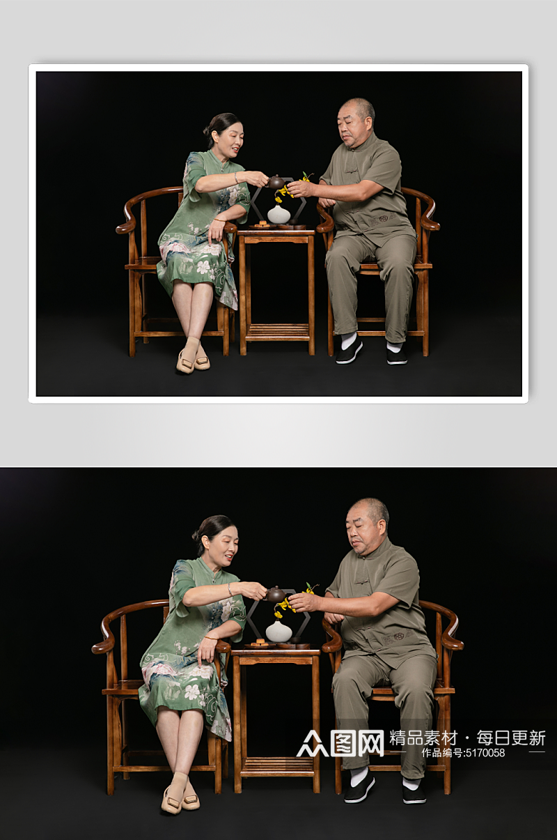 喝茶秋季居家养生老年人人物摄影图片素材