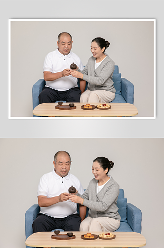 喝茶秋季居家养生老年人人物摄影图片