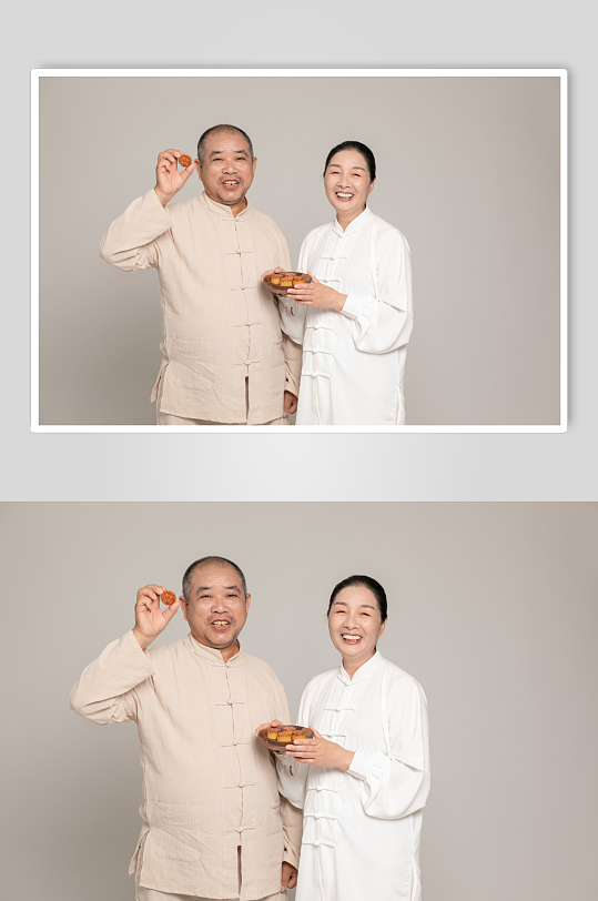 品尝月饼居家养生老年人摄影图-众图网