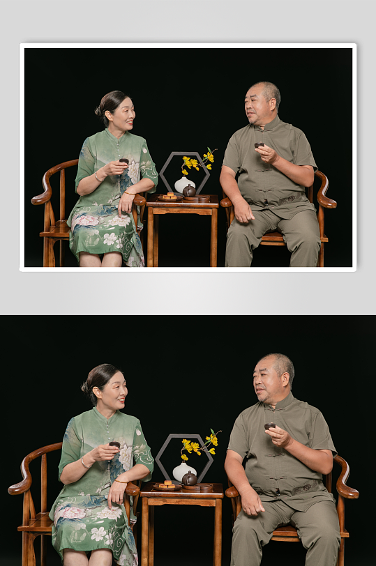 茶桌茶点老人喝茶居家养生老年人摄影图-众图网