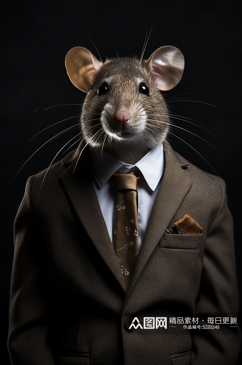 AI数字艺术老鼠西装企业形象摄影图素材