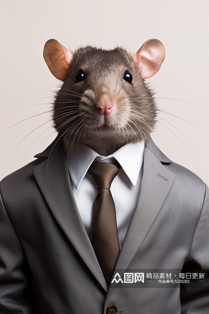 AI数字艺术老鼠西装企业形象摄影图素材