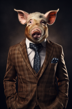 AI数字艺术猪西装企业形象摄影图