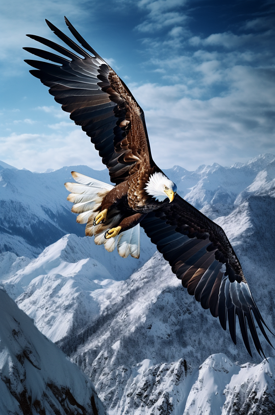 AI数字艺术老鹰飞过雪山风景摄影图