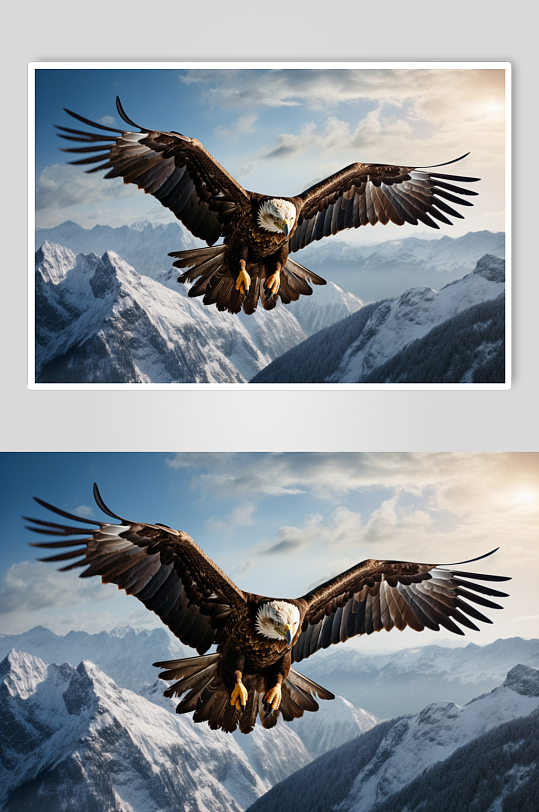 AI数字艺术老鹰飞过雪山风景摄影图