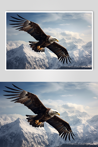 AI数字艺术老鹰飞过雪山风景摄影图