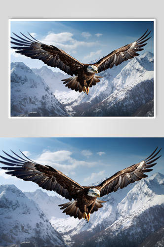 AI数字艺术老鹰飞过雪山风景摄影图