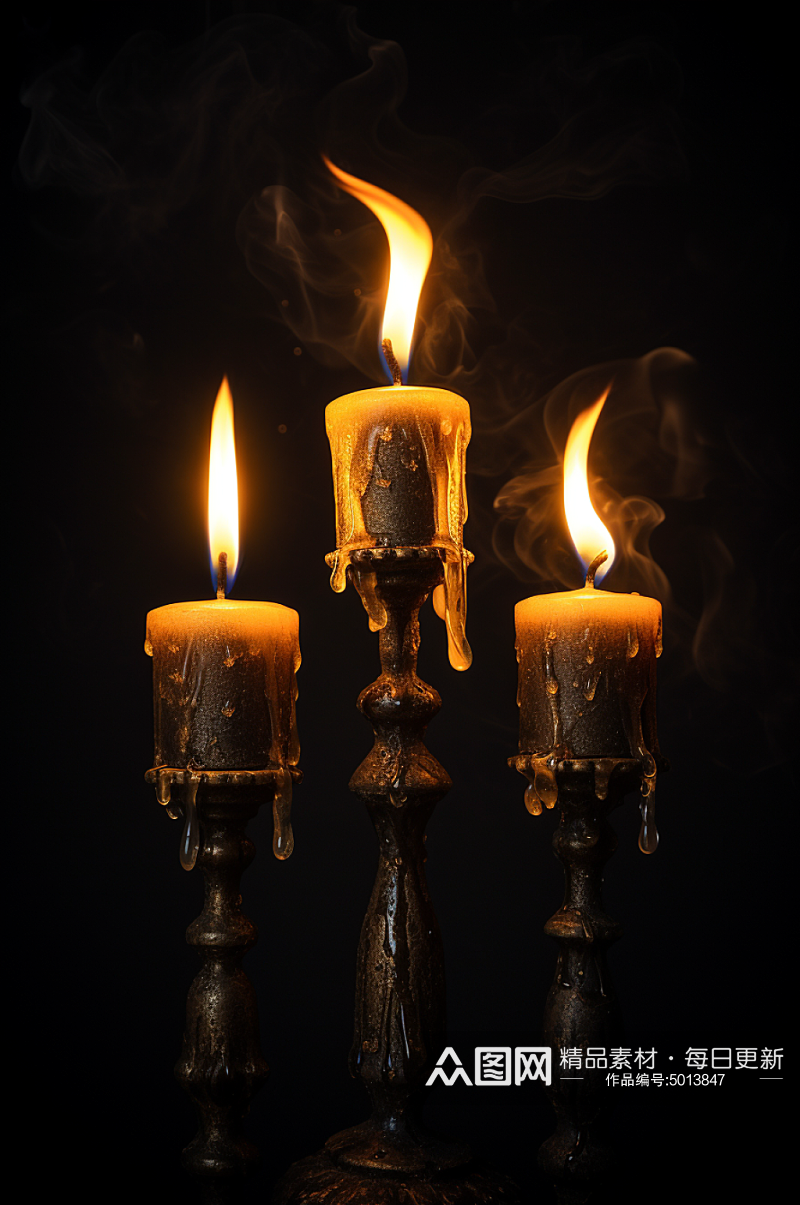 AI数字艺术燃烧的蜡烛缅怀悼念摄影图素材