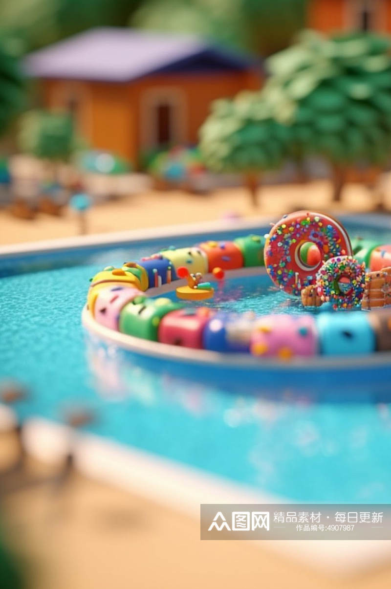 AI数字艺术原创水上乐园游泳池模型素材