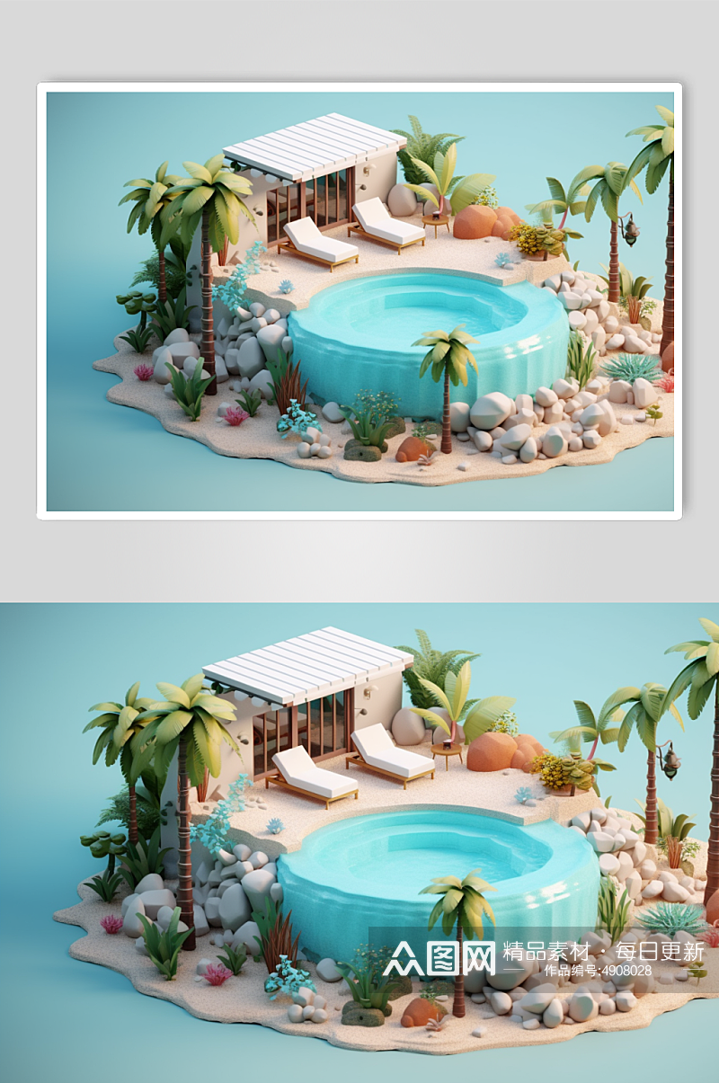 AI数字艺术原创高清水上乐园游泳池模型素材