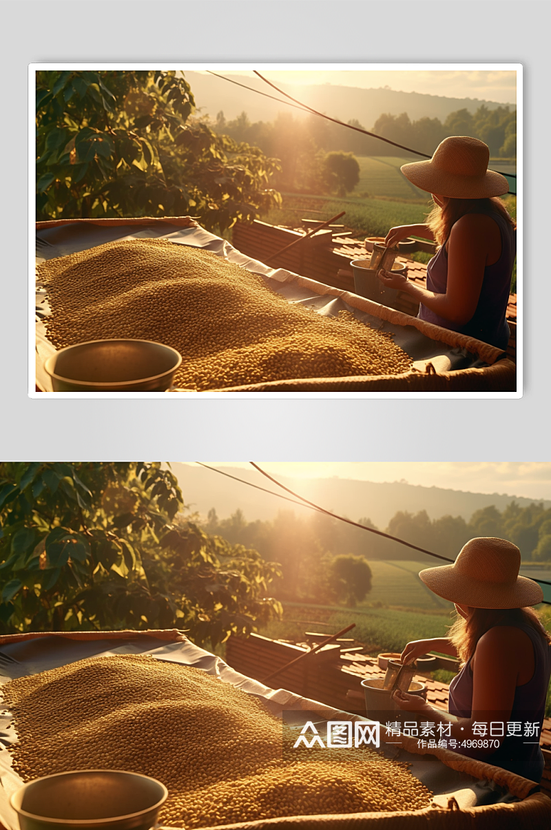 AI数字艺术清晰农民晾晒粮食摄影图片素材