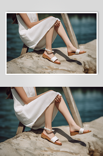 AI数字艺术高清白色凉鞋摄影图片