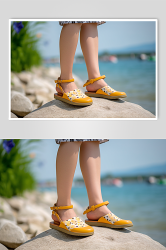 AI数字艺术高清黄色凉鞋摄影图片