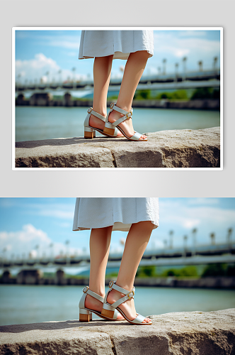 AI数字艺术高清白色凉鞋摄影图片
