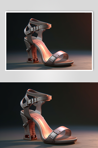 AI数字艺术高清银色凉鞋摄影图片
