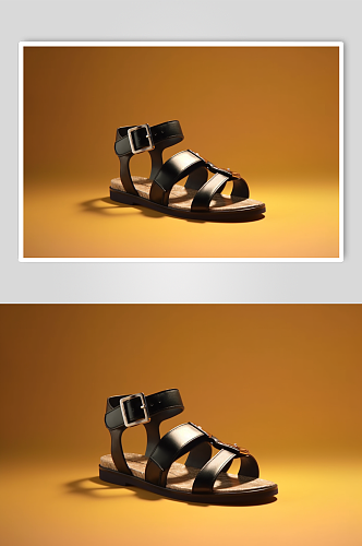 AI数字艺术简约黑色凉鞋摄影图片