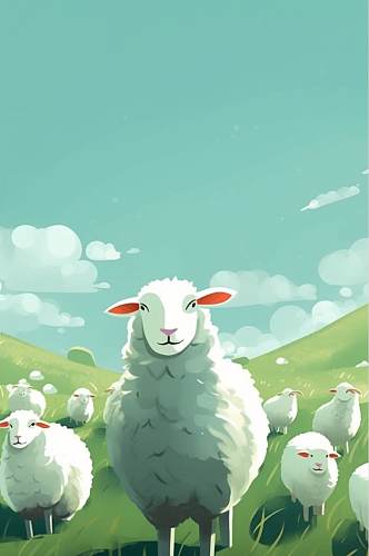 AI数字艺术创意下小羊草地立春插画