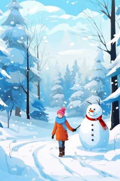 AI数字艺术二十四节气立冬下雪元素插画