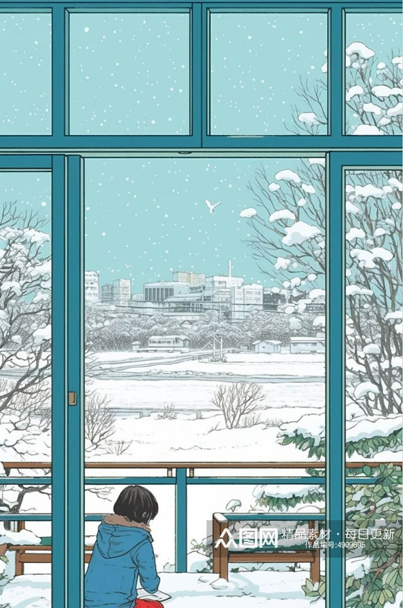 AI数字艺术手绘雪景二十四节气立冬插画素材