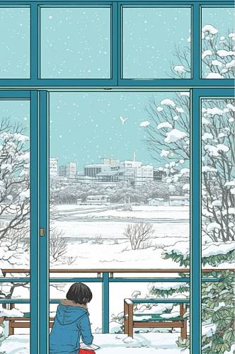 AI数字艺术手绘雪景二十四节气立冬插画