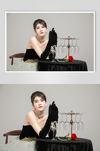 赫本风高级感黑色美女礼服人物摄影图片
