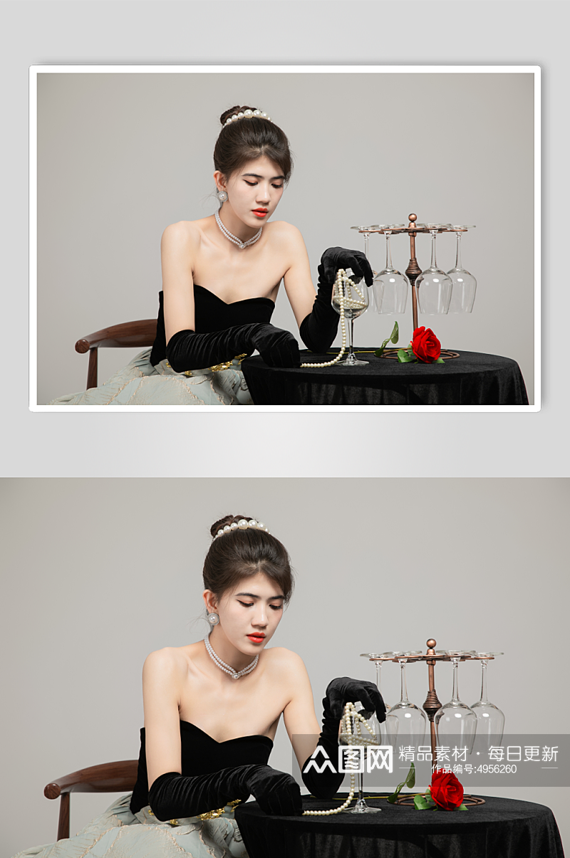 赫本风高级感黑色美女礼服人物摄影图片素材