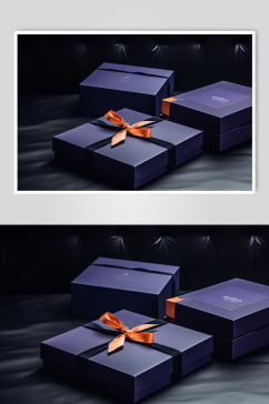 AI数字艺术简约紫色礼盒包装盒样机模型