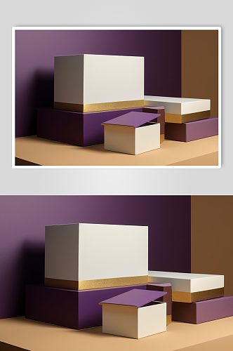 AI数字艺术简约拼色礼盒包装盒样机模型