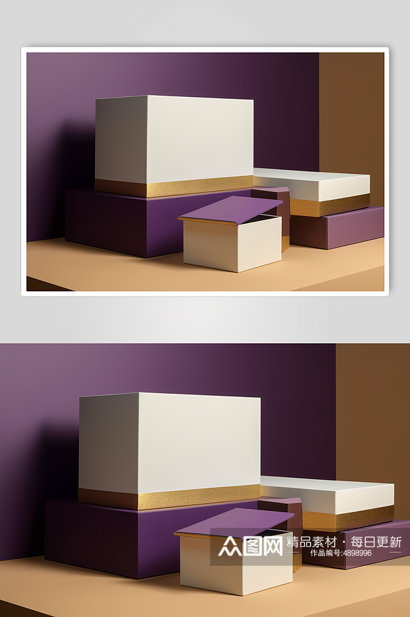 AI数字艺术简约拼色礼盒包装盒样机模型素材