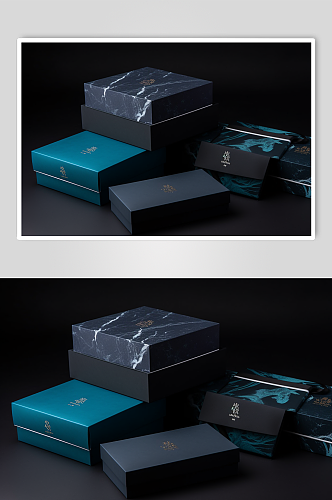 AI数字艺术简约黑色礼盒包装盒样机模型